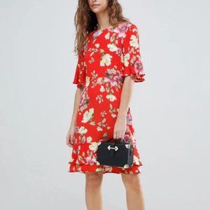 Floral Dress with frill & tie-keyhole back